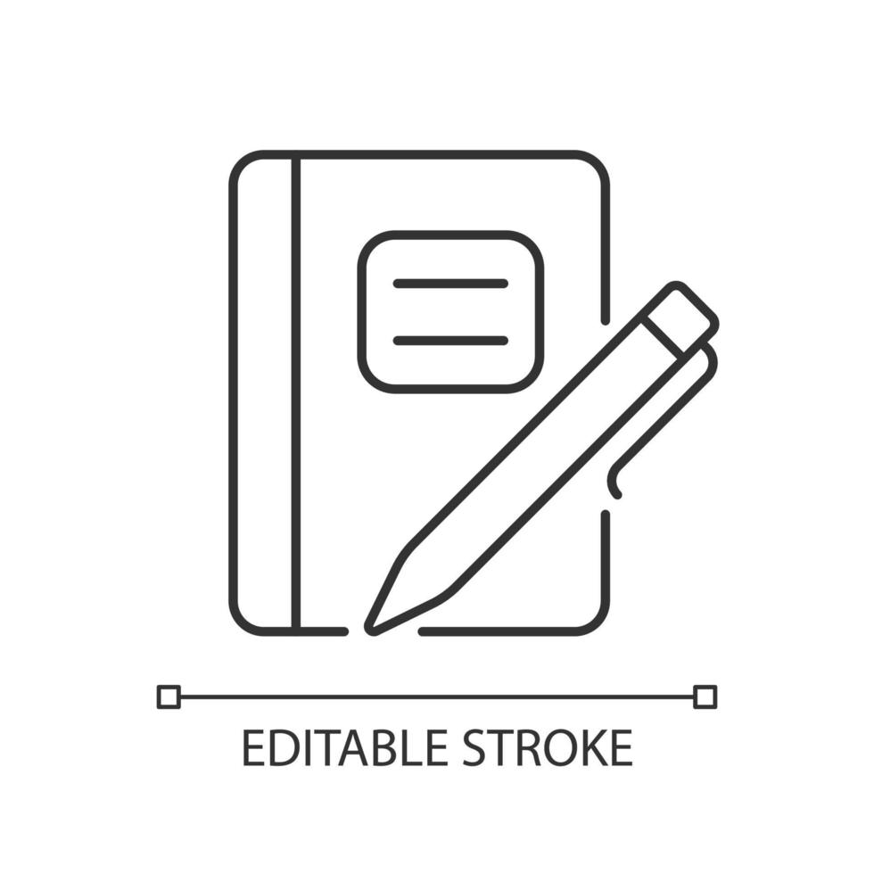 diagram sammansättning anteckningsbok med penna linjär ikon. uppdragsbok. daglig användning för skolanteckningar. tunn linje anpassningsbar illustration. kontur symbol. vektor isolerade konturritning. redigerbar linje