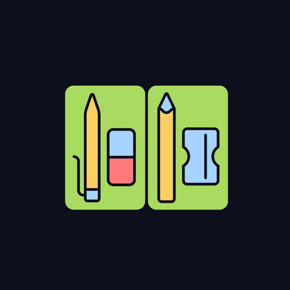 Bleistiftbeutel-RGB-Farbsymbol für dunkles Thema. Federmäppchen zum Aufbewahren von Schulmaterial. Schreibwaren Lagerung. isolierte Vektor-Illustration auf Nachtmodus-Hintergrund. einfache gefüllte Strichzeichnung auf Schwarz vektor