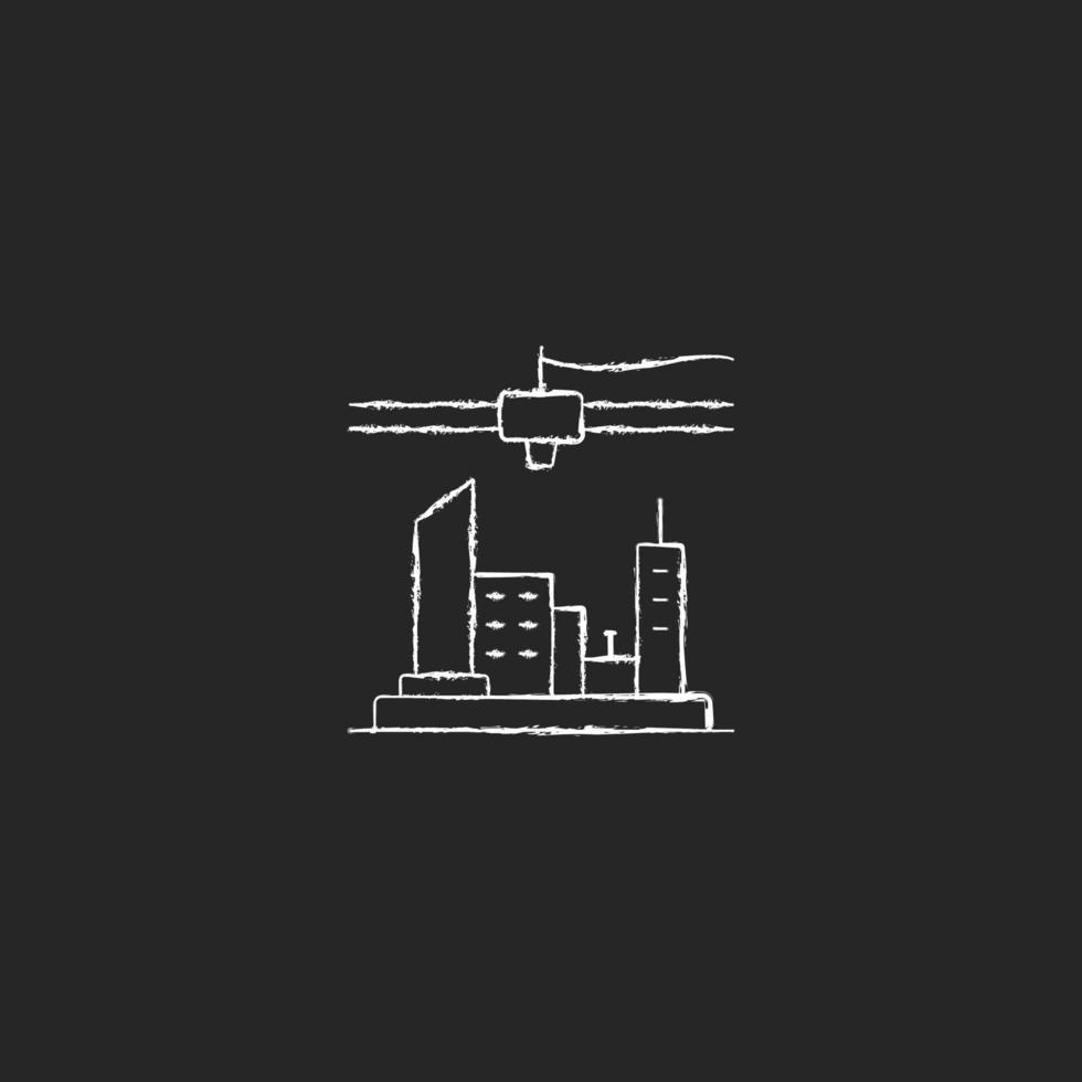 3D-utskriven stadsplan kritvit ikon på mörk bakgrund. stadsdesign. visualiseringsteknik. byggbranschen. representerar infrastruktur. isolerade svarta tavlan vektorillustration på svart vektor