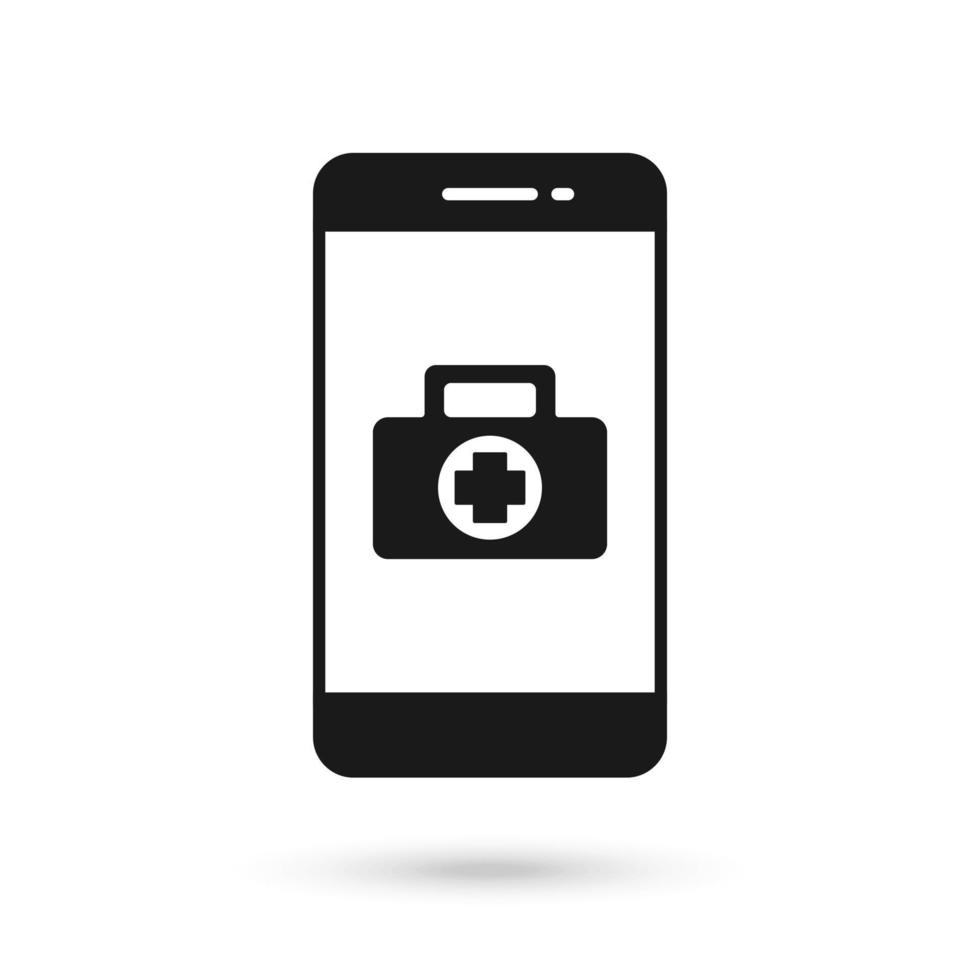 mobiltelefon platt design ikon med första hjälpen kit tecken vektor