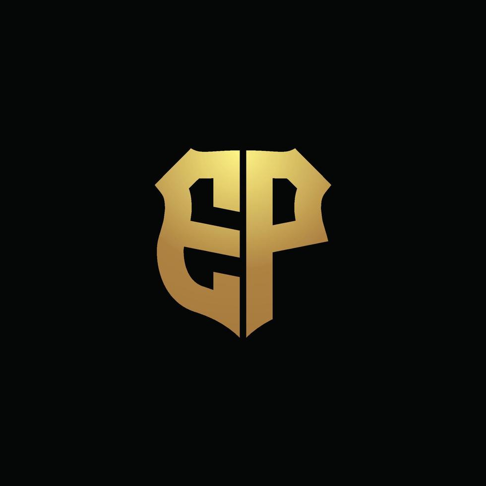 ep logotyp monogram med guld färger och sköld form designmall vektor