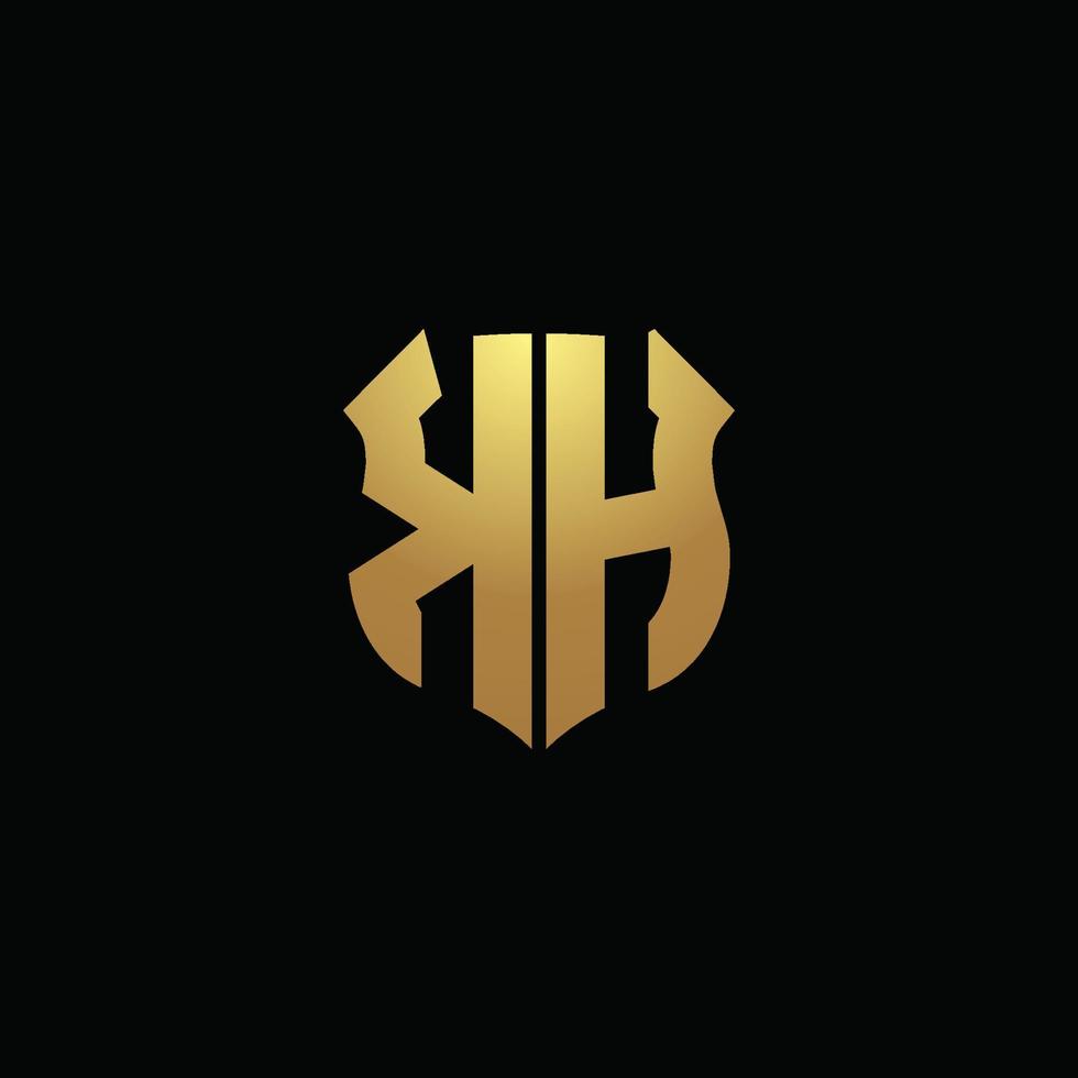 kh-Logo-Monogramm mit Goldfarben und Design-Vorlage in Schildform vektor