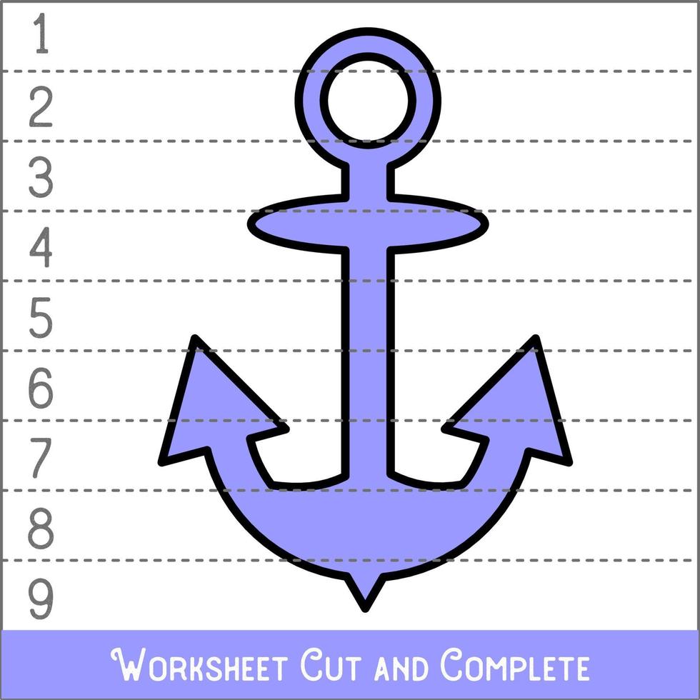 Arbeitsblatt. Spiel für Kinder, Kinder. mathematische Rätsel. ausschneiden und fertig. Mathematik lernen. Anker. vektor