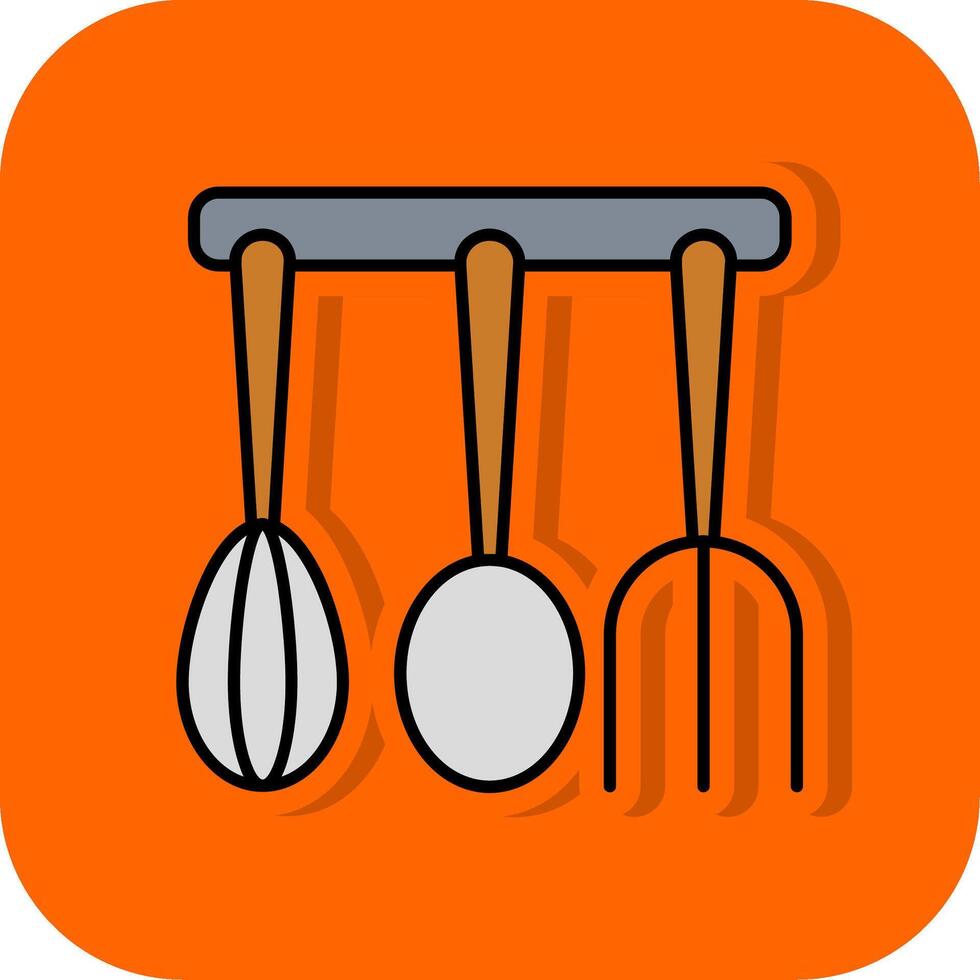 Küche Utensilien gefüllt Orange Hintergrund Symbol vektor