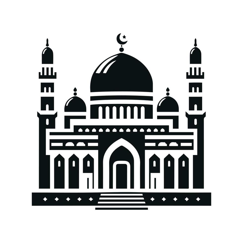 en svart och vit bild av en moské vektor