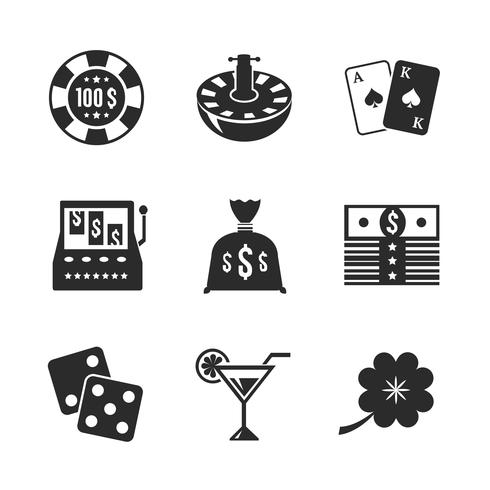 Casino ikoner för design, kontrast platt vektor