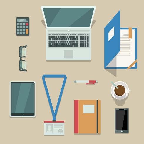 Büroarbeitsplatz mit mobilen Geräten und Dokumenten vektor