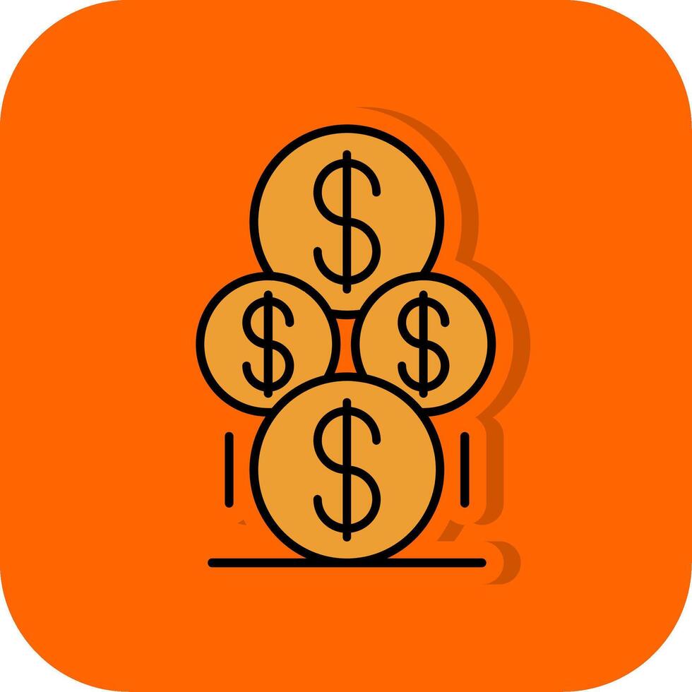 Münzen gefüllt Orange Hintergrund Symbol vektor