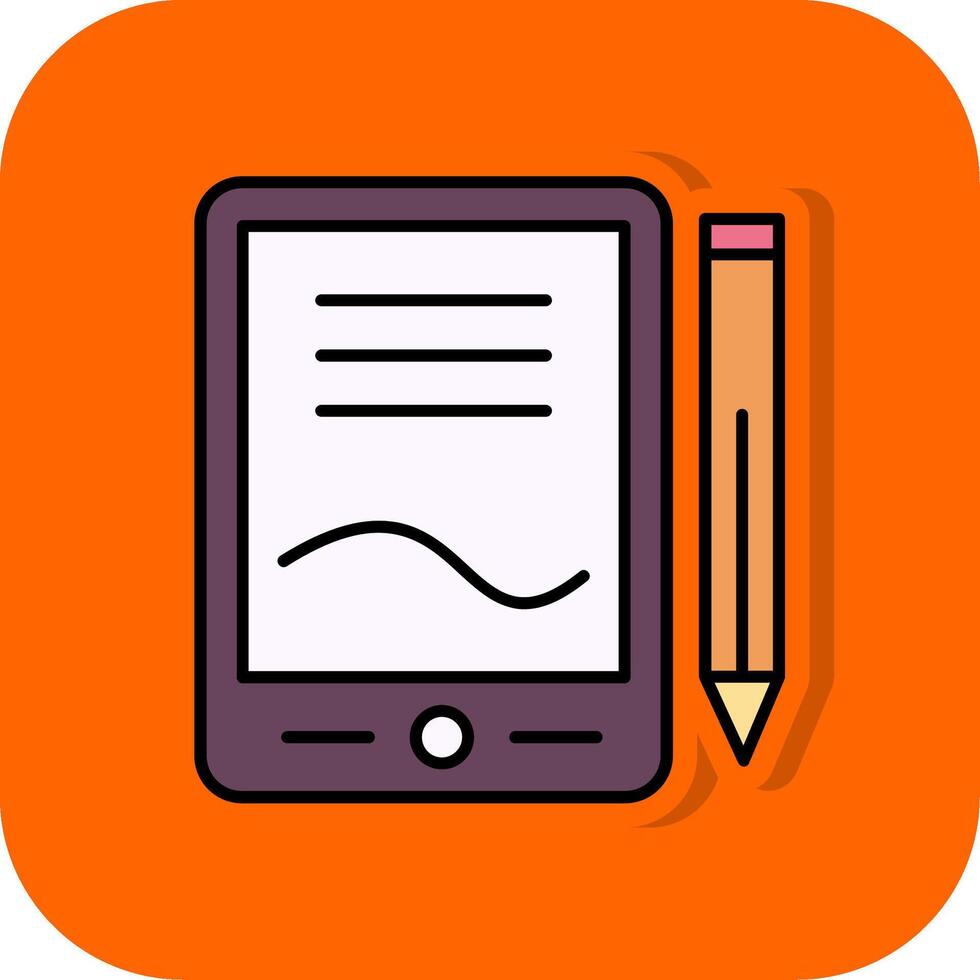 teckning läsplatta fylld orange bakgrund ikon vektor
