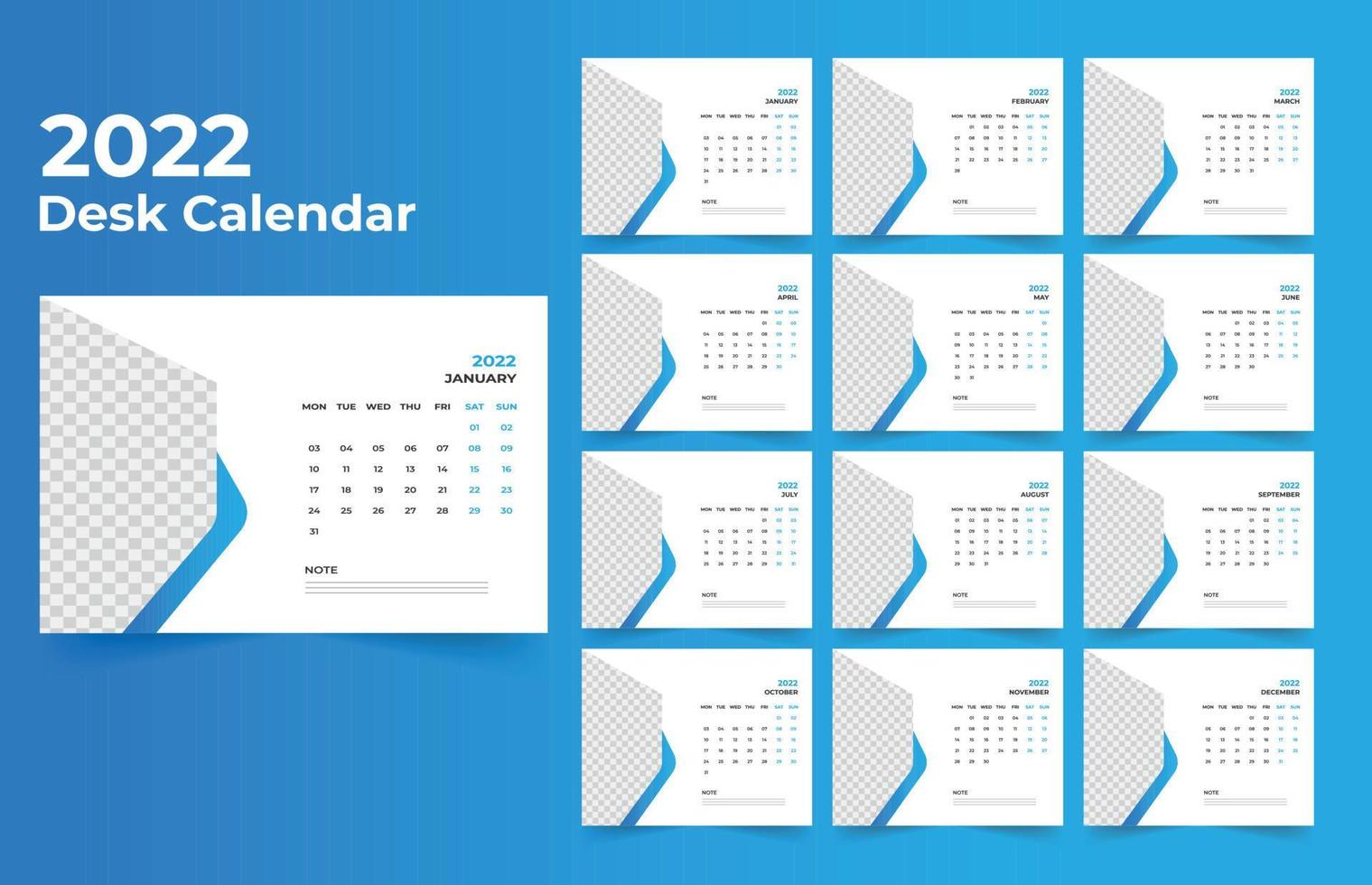 2022 Tischkalender-Vorlagendesign vektor