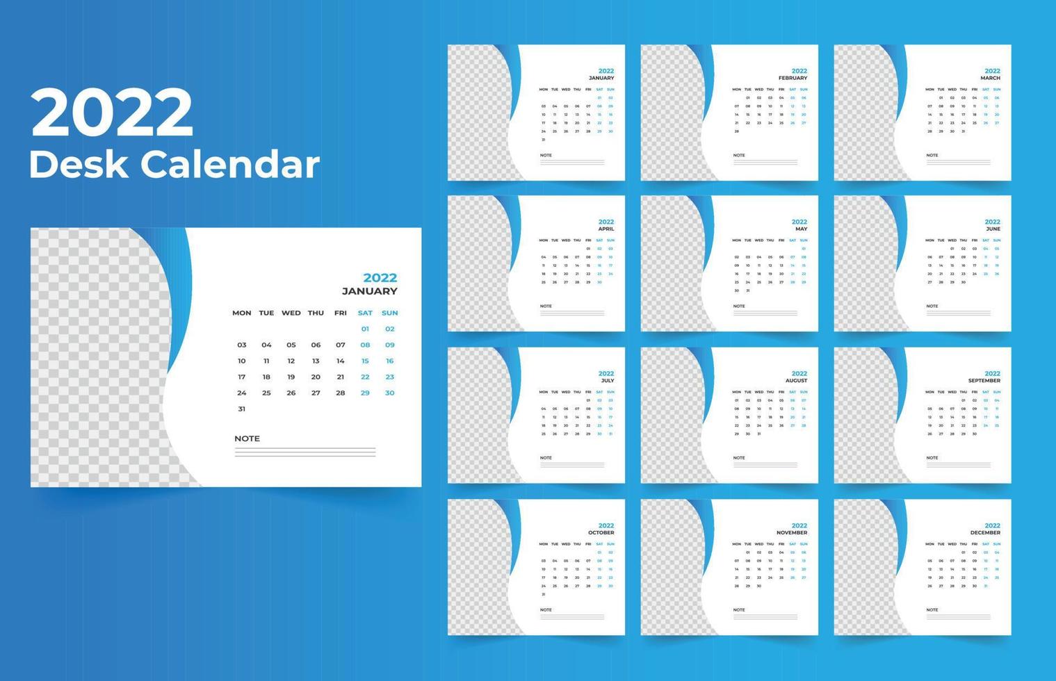 2022 Tischkalender-Vorlagendesign vektor