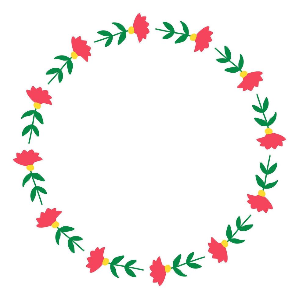 runda hand dragen blommig ram eller gräns med plats text, Citat eller logotyp i platt stil. klotter vår krans tillverkad av rosa blommor i cirkel. minimalistisk botanisk element grenar vektor