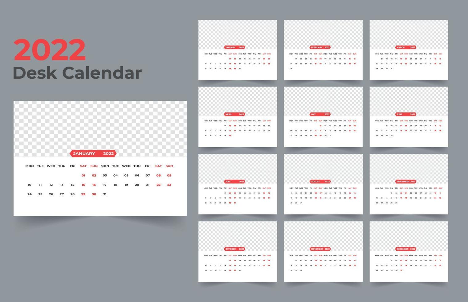 2022 Tischkalender-Vorlagendesign vektor