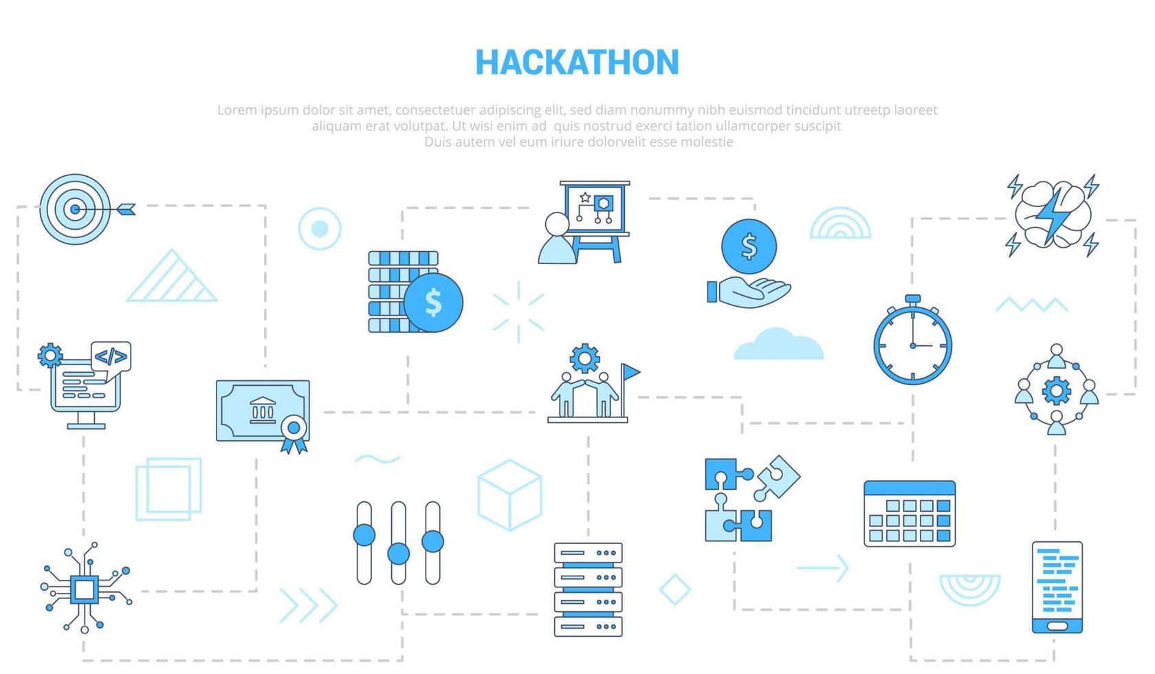 Hackathon-Konzept mit Icon-Set-Vorlagenbanner mit modernem blauem Farbstil vektor