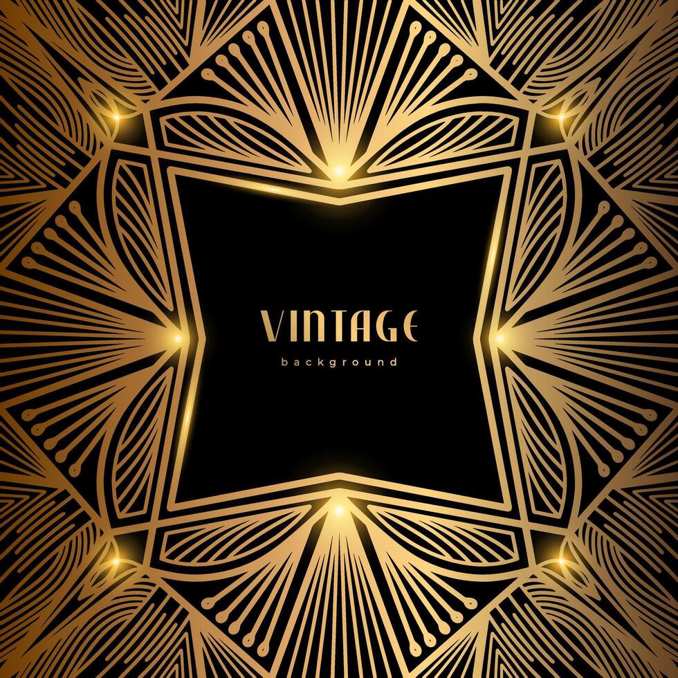 Luxus geometrisch linear Vorlage. golden Jahrgang rahmen. Kunst Deko Stil Gold Hintergrund zum Banner, Poster, Abdeckung. retro Linie Kunst mit funkeln, scheinen. abstrakt minimalistisch Gatsby Stil Muster vektor