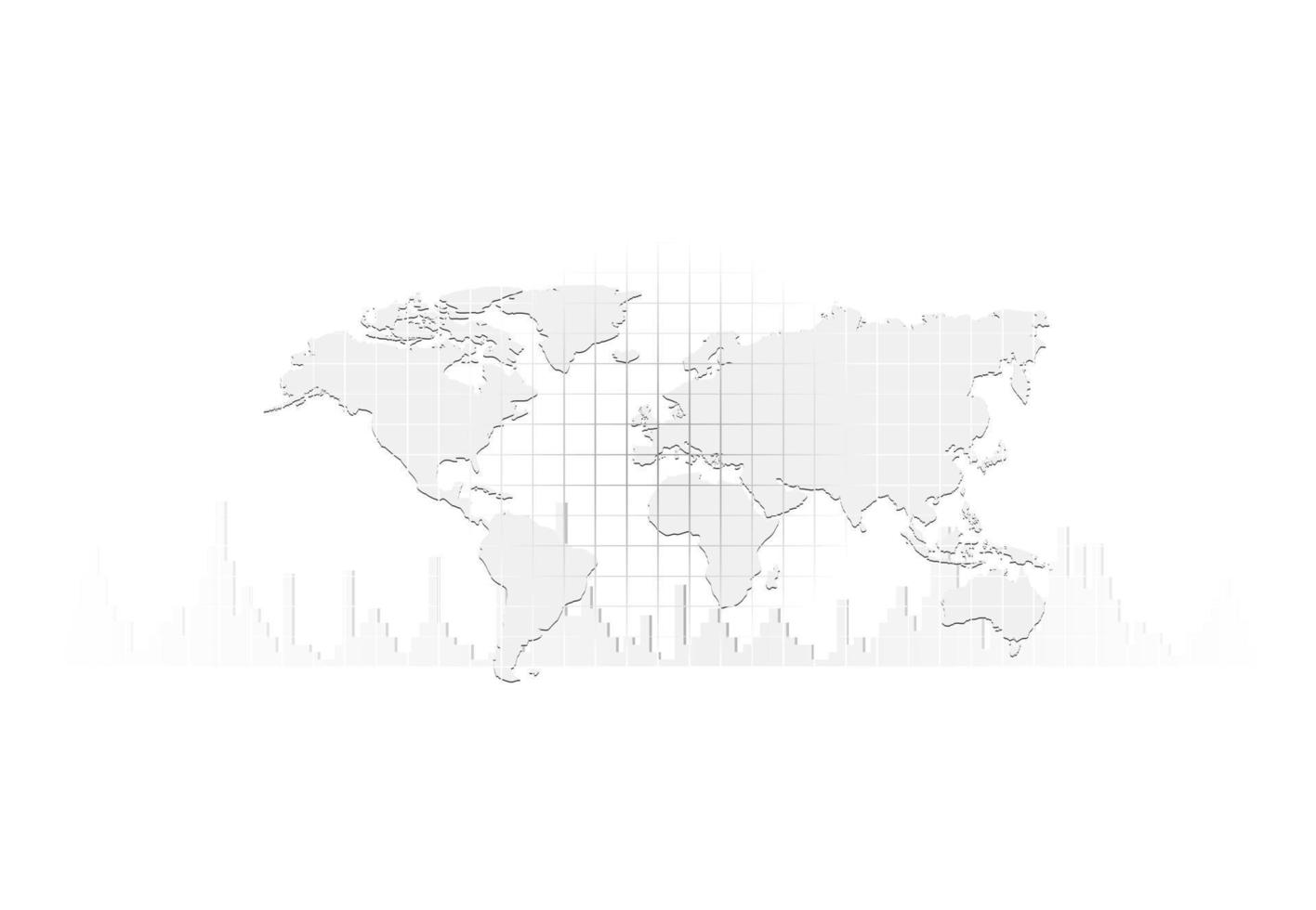 världskarta kommunikation global nätverksanslutning handel via börs vilket resulterar i tillväxt och investeringar. grå världskarta. isolerad på vit bakgrund. världskarta . platt jord, mall vektor