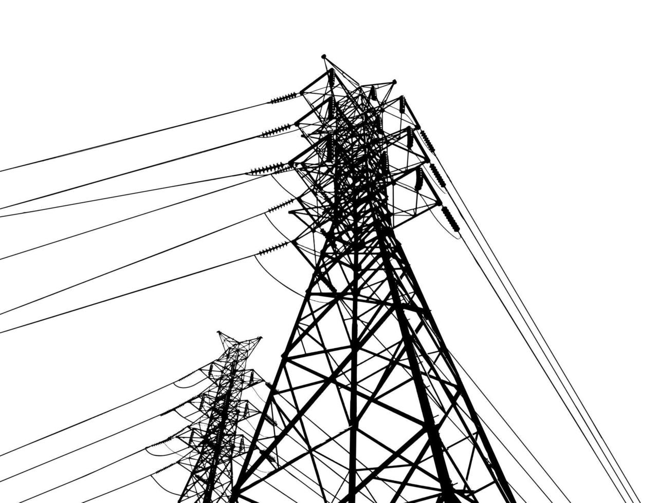 elektrische Pole .high-Voltage-Übertragungssysteme. ein Netzwerk von miteinander verbundenen elektrischen Hochspannungsmasten zur Übertragung von elektrischer Energie. Linien versorgt den Text mit Strom. Pylon, Mastnetz. vektor