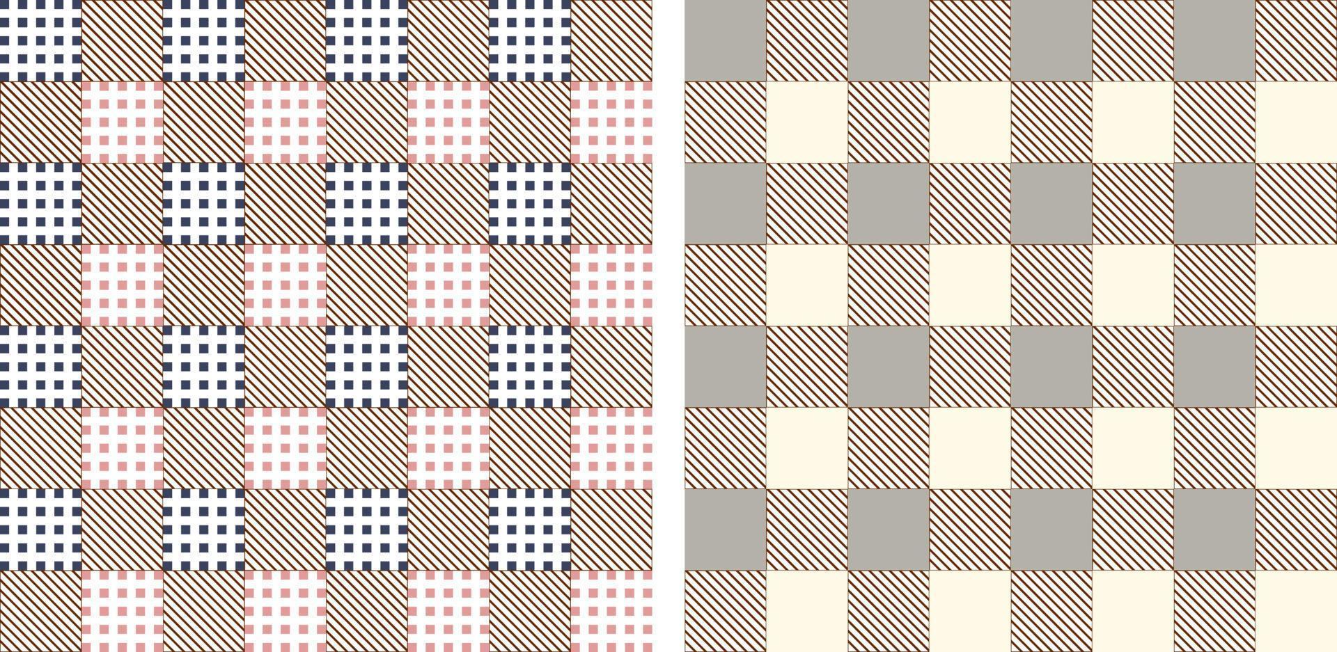 Set mit 6 Ginghammuster-Set. nahtlose Muster. abstrakte geometrische Hintergründe. traditionelles klassisches Gingham-Tischdeckenmuster. Kleid, Rock, Serviette oder andere Osterferien Textildesign.vector. vektor