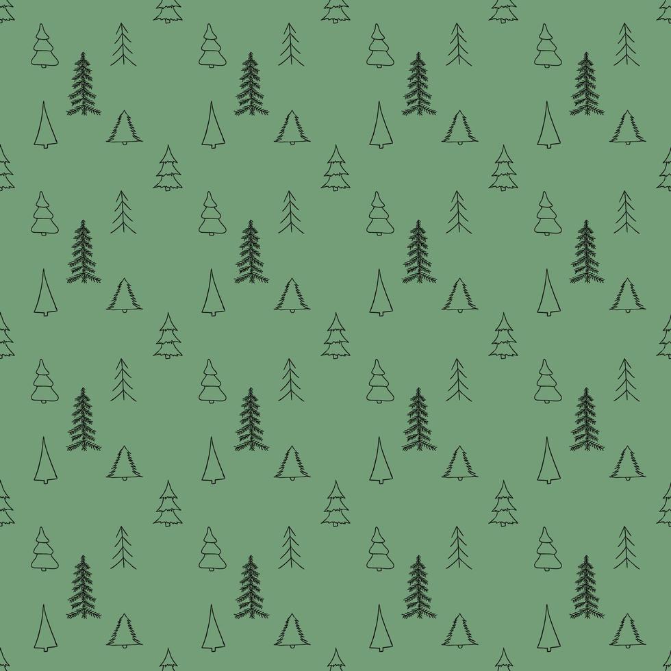 grünes nahtloses Muster mit Weihnachtsbäumen. Gekritzel-Weihnachtshintergrund vektor