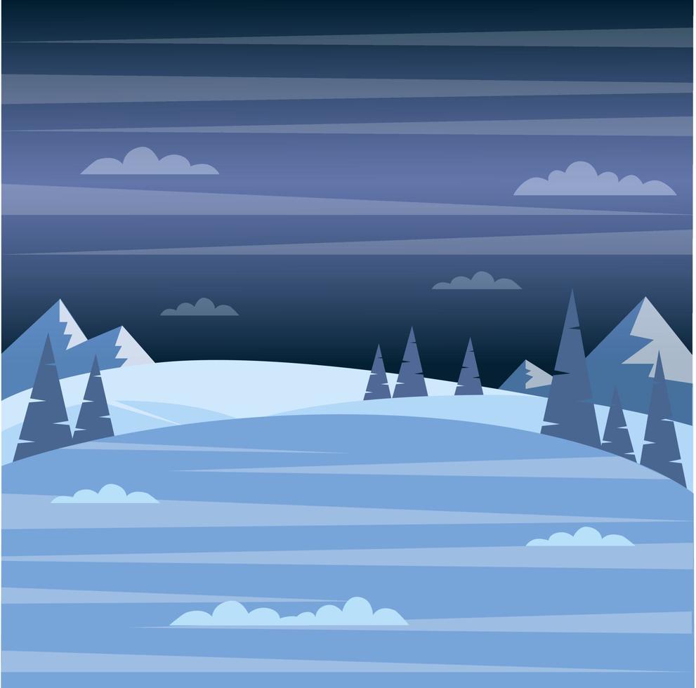 Vektor-Illustration eines Winterwaldes im Schnee in der Nacht vektor