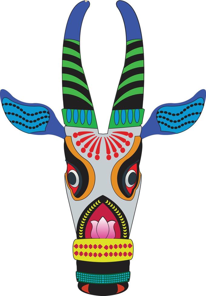 kala thala eller bull paper mache mask. kerala. södra Indien den kan användas för en målarbok, textiltygstryck, telefonfodral, gratulationskort. logotyp, kalender. i kalamkari madhubani-stil vektor