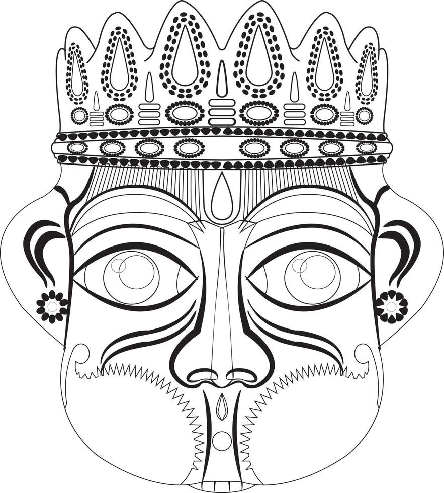 indisk gud alla gudinnor, pappersmaché mask. den kan användas för en målarbok, textiltryck, telefonfodral, gratulationskort. logotyp, kalender. i kalamkari madhubani-stil vektor