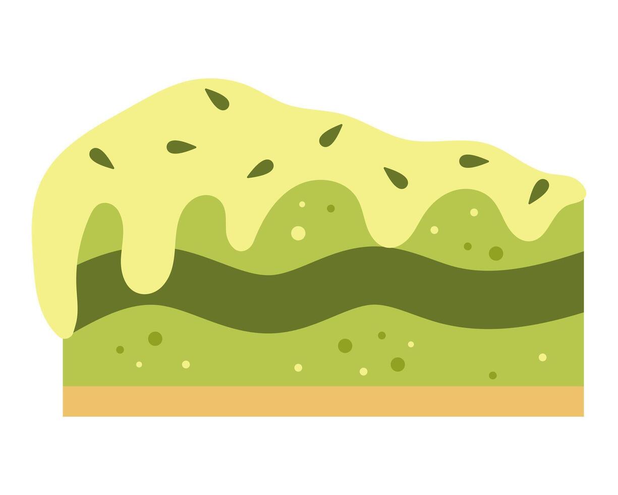 Stück von Matcha Tee Kuchen. Matcha Nachtisch. Illustration. vektor