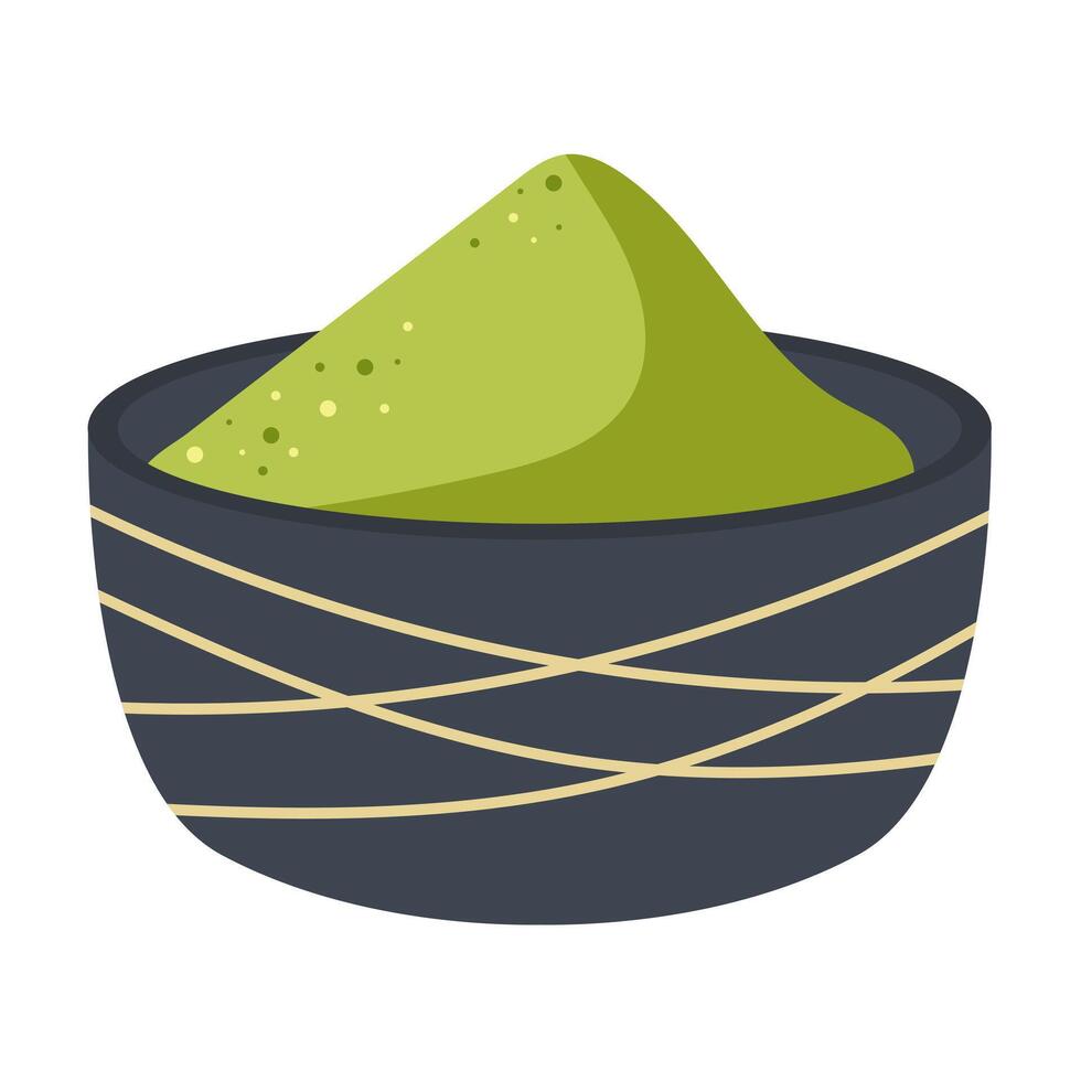 matcha grön te pulver i en skål. illustration. vektor