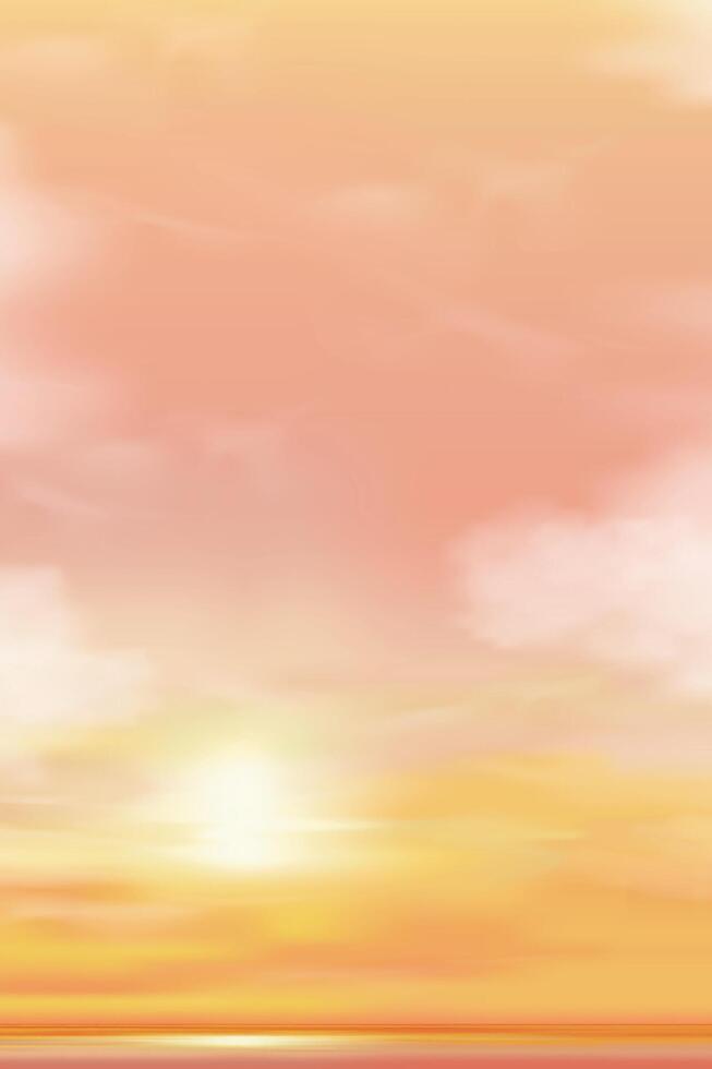 Sonnenuntergang Himmel Hintergrund, Sonnenaufgang Wolke orange, gelb, rosa im Morgen Sommer, sonnig Herbst, Natur Landschaft Feld im Abend.Winter Sonnenlicht, Cartoon Illustration Horizont Frühling Sonnenuntergang durch Meer Strand vektor