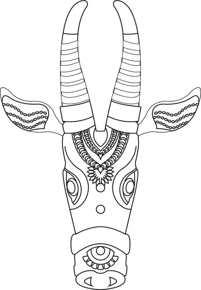 Kala Thala oder Bull Pappmaché Maske. Kerala. Südindien kann es für ein Malbuch, Textildrucke, Handyhüllen, Grußkarten verwendet werden. Logo, Kalender. im Kalamkari-Madhubani-Stil vektor