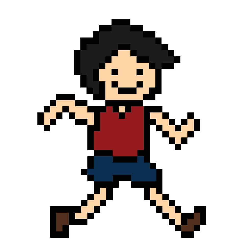 süß Pixel Karikatur 8 Bit Charakter Mann Lauf oder Laufen Lebensstil zum Dekoration Leben Stil 8 bisschen männlich Junge Marathon- Übung Fitness . vektor