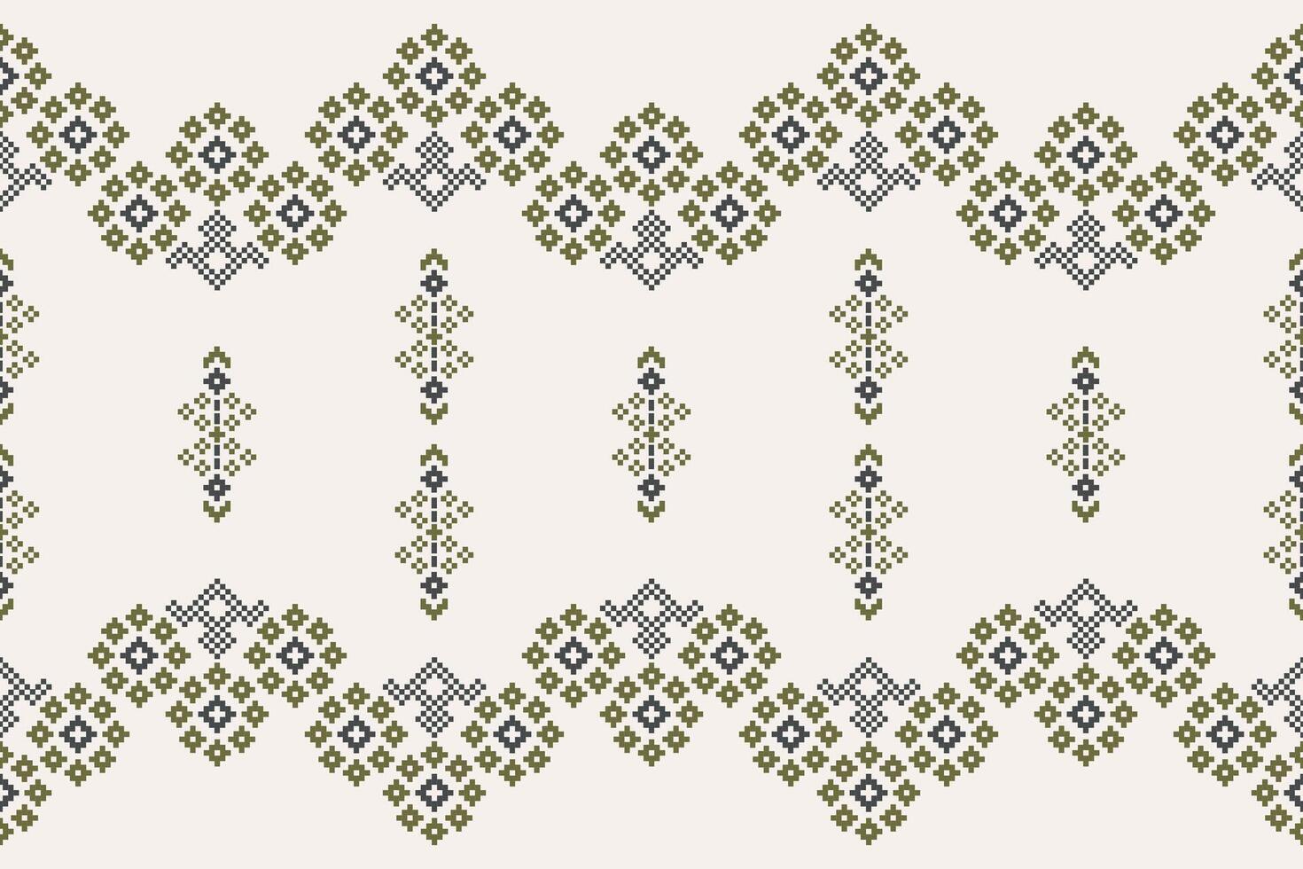 traditionell etnisk motiv ikat geometrisk tyg mönster korsa stitch.ikat broderi etnisk orientalisk pixel brun grädde bakgrund. abstrakt,, illustration. textur, halsduk, dekoration, tapeter. vektor