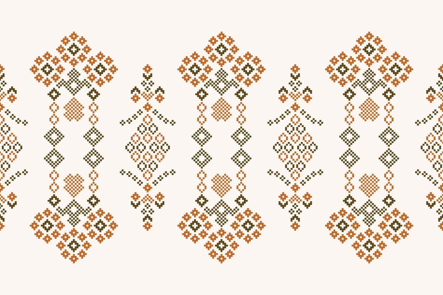 traditionell ethnisch Motive Ikat geometrisch Stoff Muster Kreuz Stich.ikat Stickerei ethnisch orientalisch Pixel braun Sahne Hintergrund. abstrakt, Illustration. Textur, Schal, Dekoration, Tapete. vektor