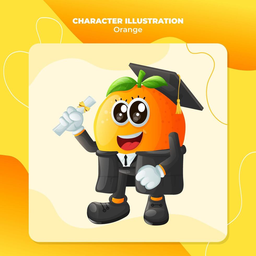 söt orange karaktär bär en gradering keps och innehav en diplom vektor