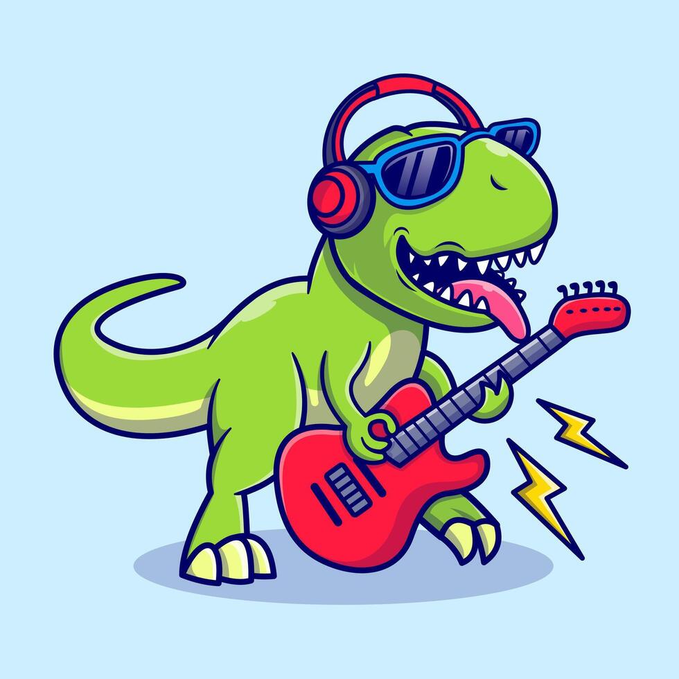 süß Dinosaurier spielen Gitarre Musik- Karikatur vektor