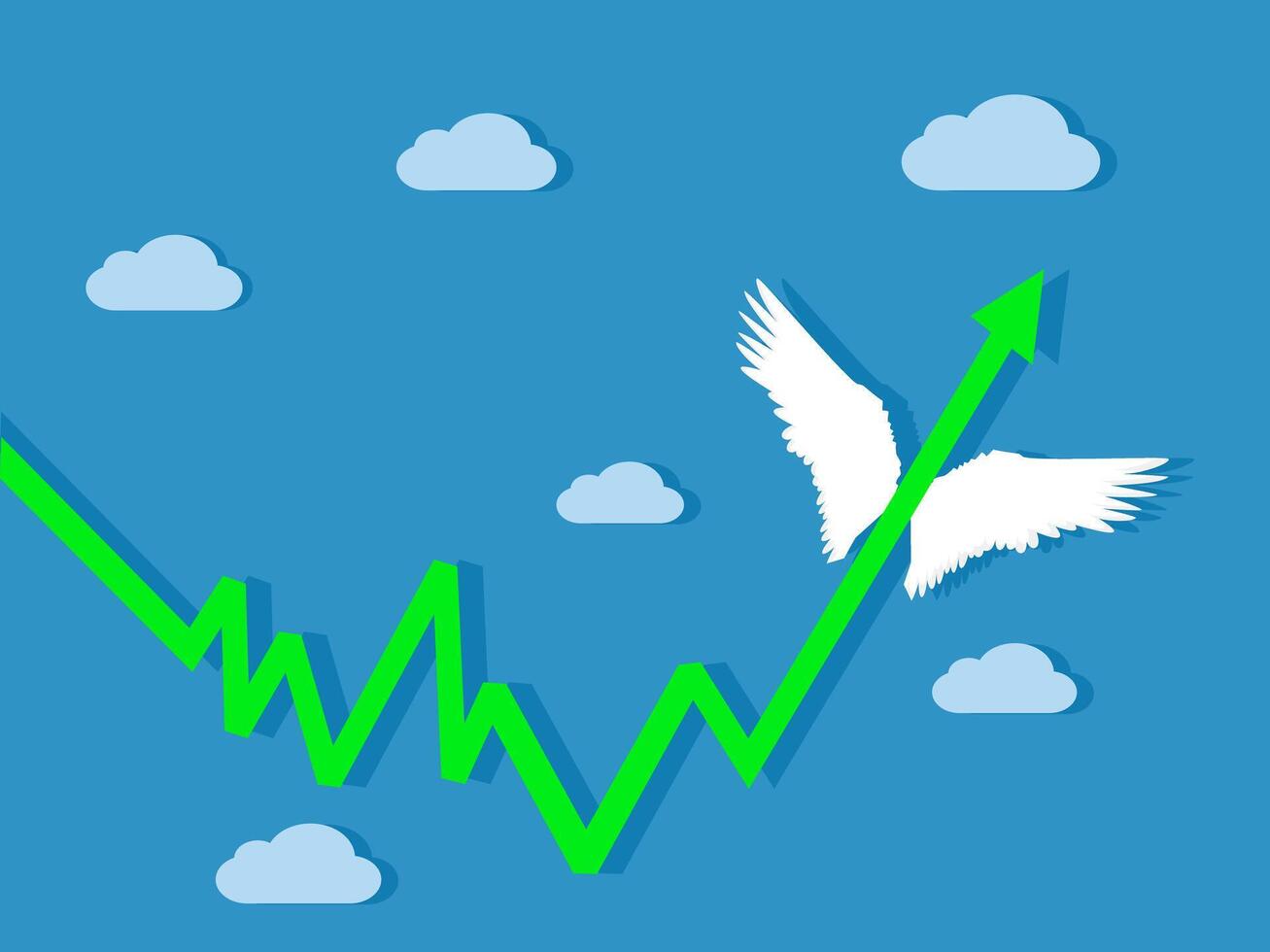 Graph wächst mit Flügel zu Fliege. das Idee wächst frei vektor