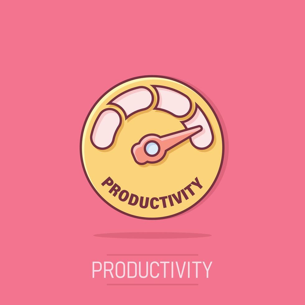 produktivitet ikon i komisk stil. bearbeta strategi tecknad serie illustration på isolerat bakgrund. seo analys stänk effekt tecken företag begrepp. vektor