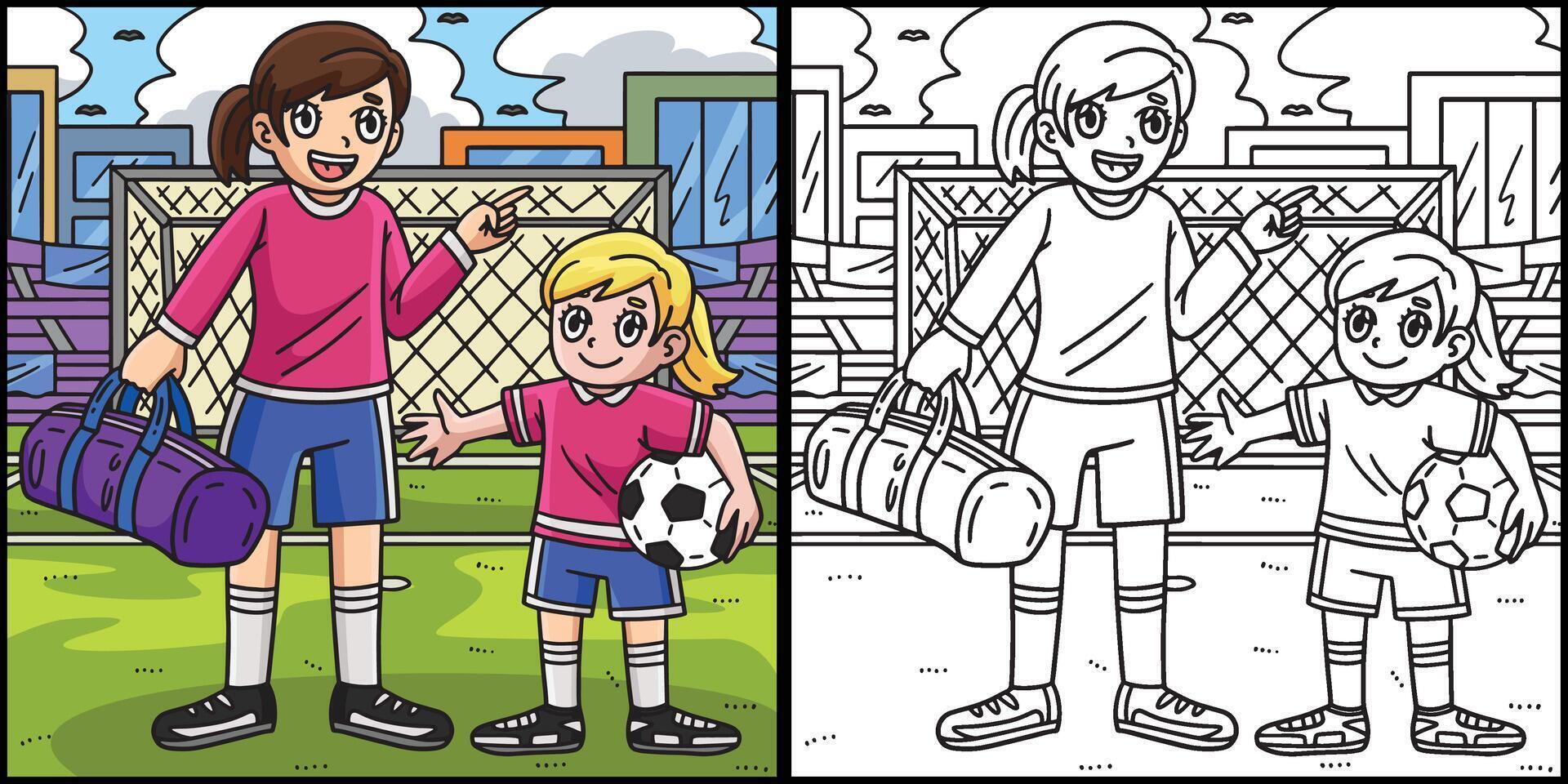 Mädchen und Senior Fußball Spieler farbig Illustration vektor