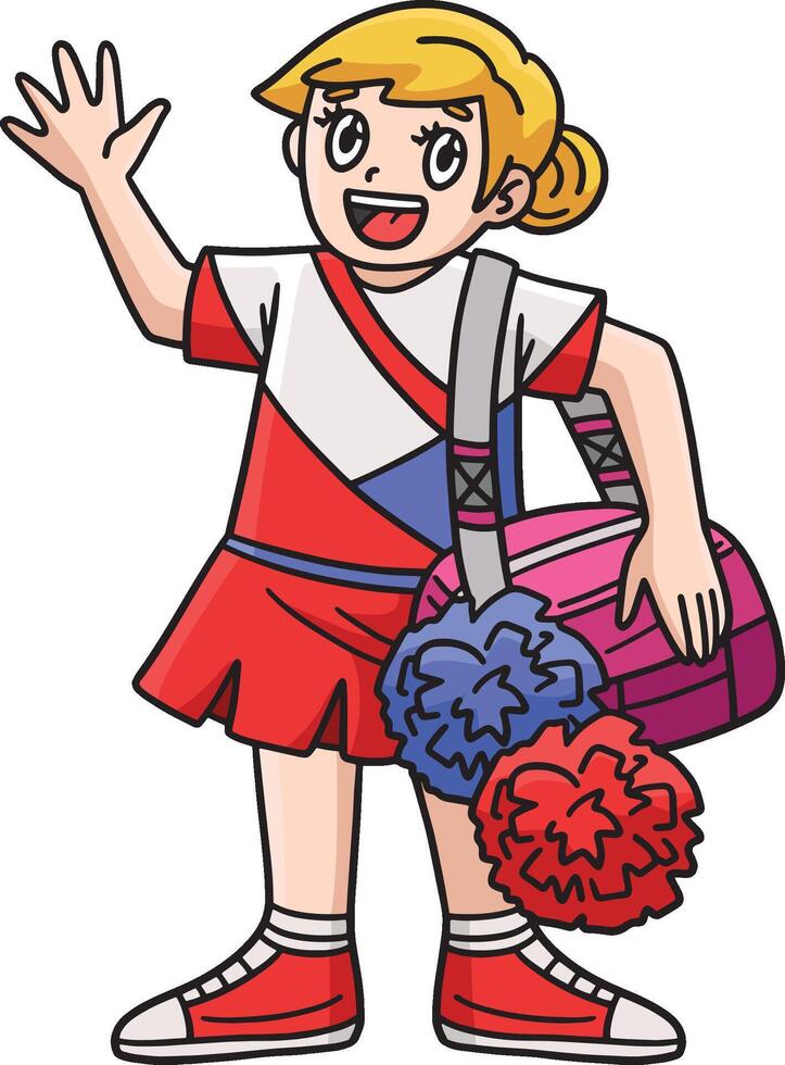 cheerleader flicka med en sporter väska pompoms ClipArt vektor