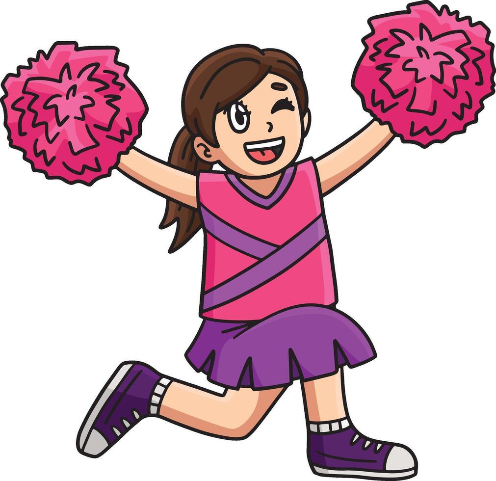 cheerleader flicka knästående pompoms tecknad serie ClipArt vektor
