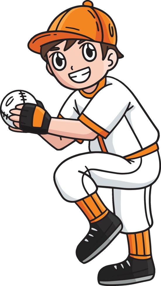 Junge Pitching Baseball Karikatur farbig Clip Art vektor