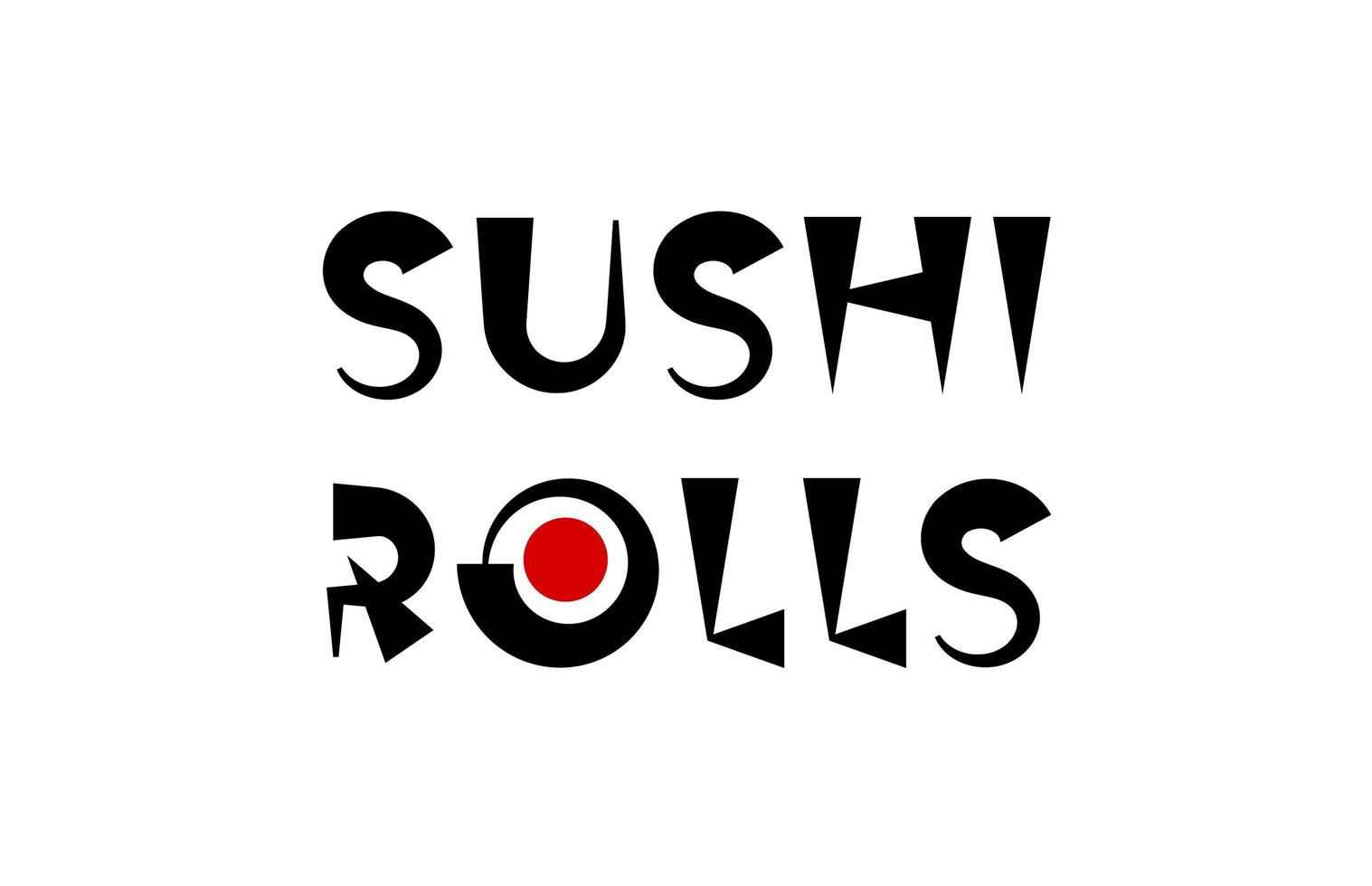 sushi och rullar, vektor logotyp mall, asiatisk mat restaurang bokstäver.