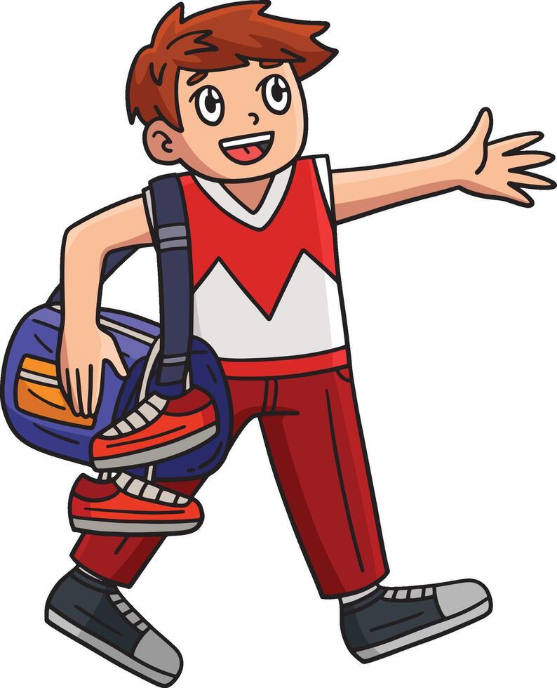 Cheerleader Junge mit ein Duffel ba Karikatur Clip Art vektor