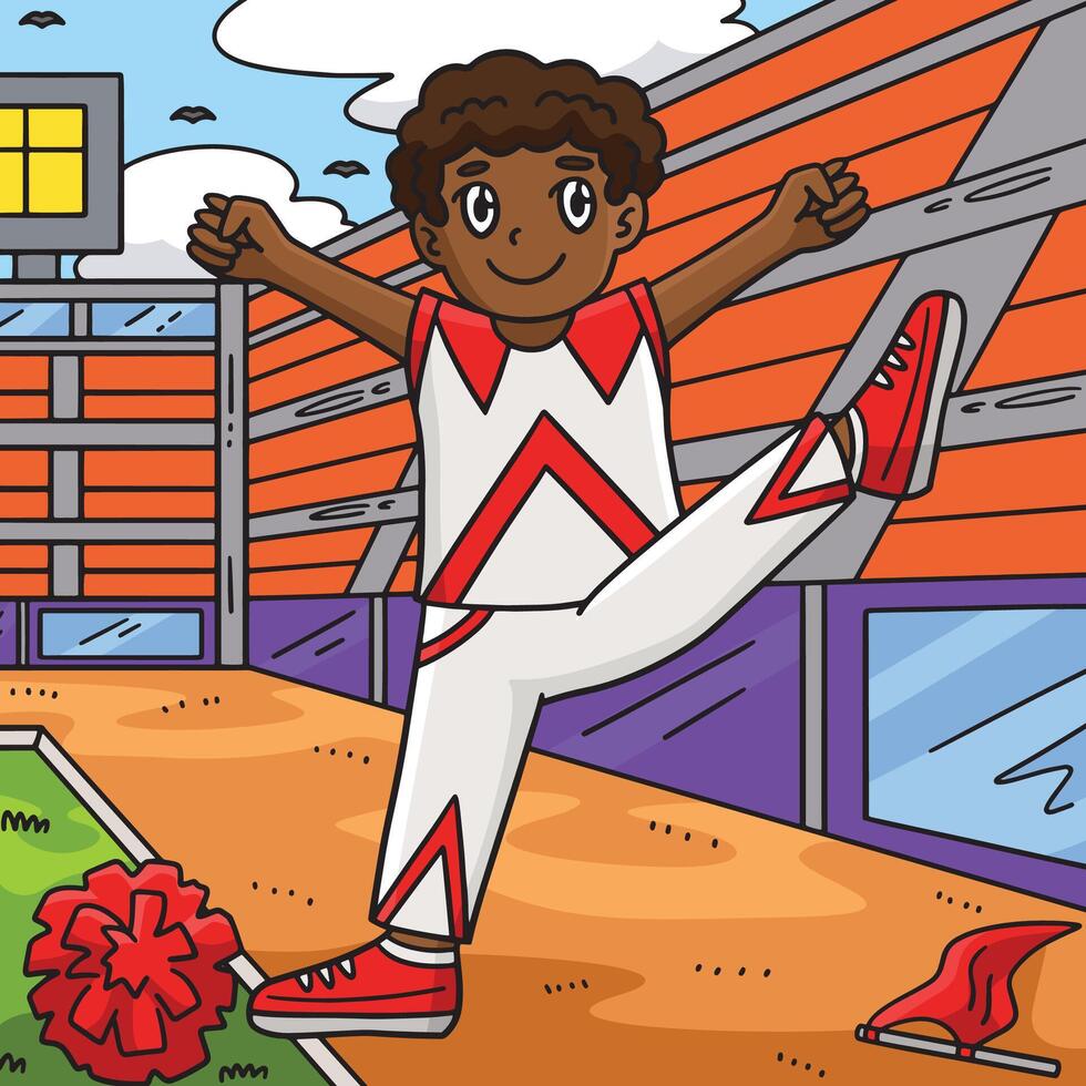 Cheerleader Junge erziehen einer Bein farbig Karikatur vektor
