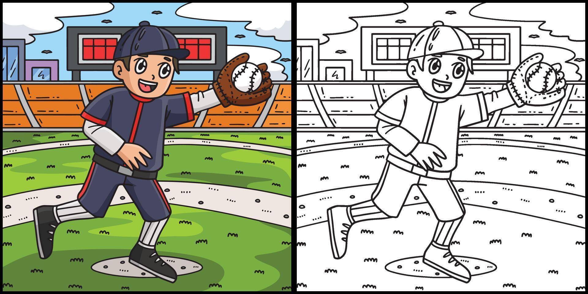 Junge fangen Baseball Färbung Seite Illustration vektor