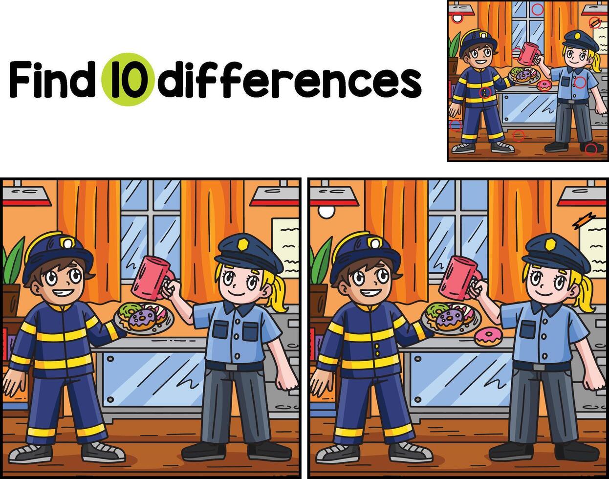 Feuerwehrmann und die Polizistin finden das Unterschiede vektor