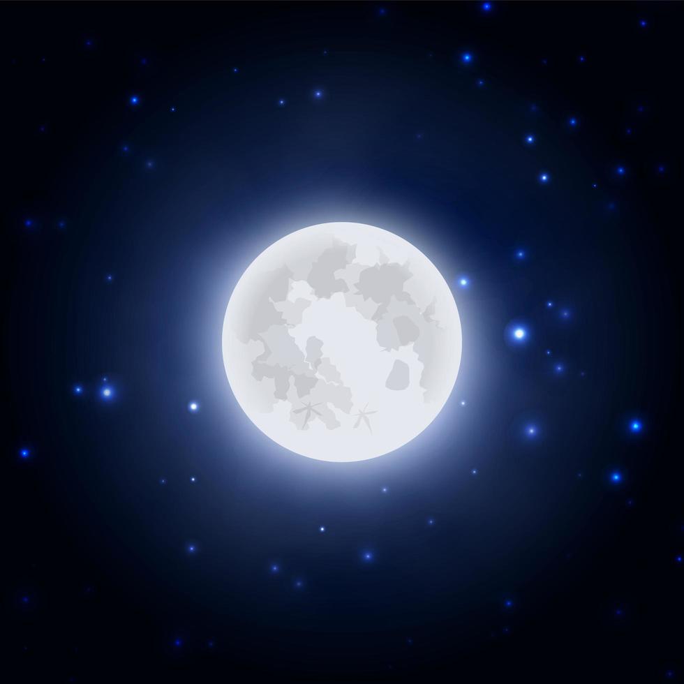 realistisk måneikon på blå mörk natthimmel bakgrund, vektorillustration. vektor