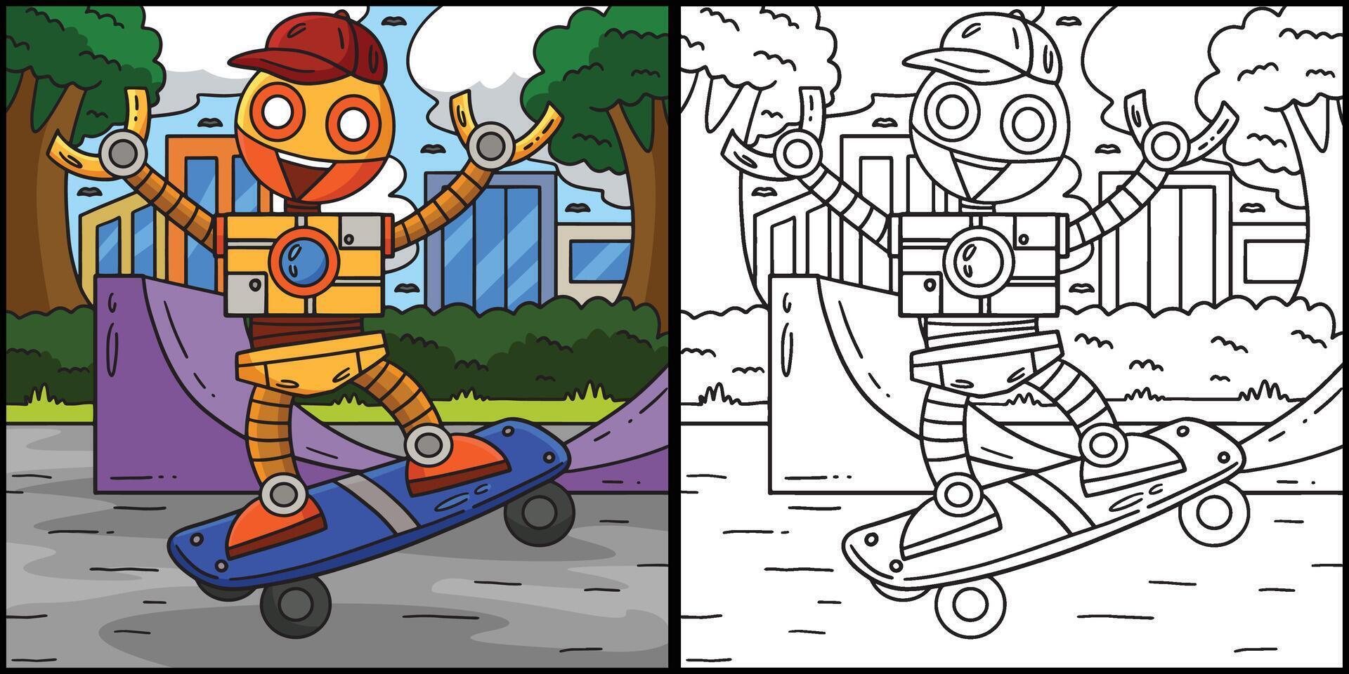 robot skateboard färg sida illustration vektor