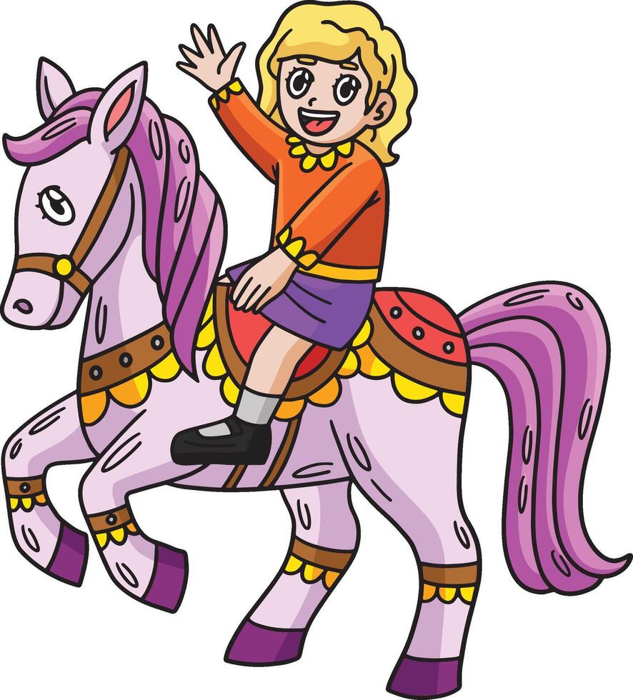 Zirkus Kind auf Pferd Karikatur farbig Clip Art vektor