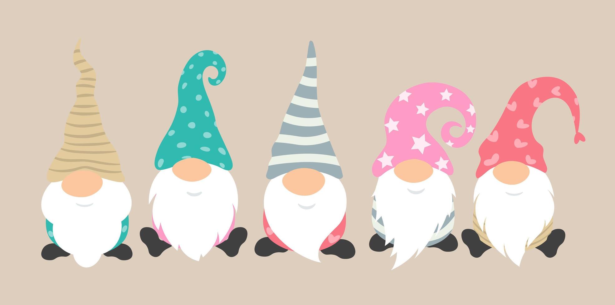 Cartoon-Gnome-Vektor-Icon-Set. süße und lustige charaktere für die grußkarte des weihnachtsurlaubs. Gnome Pyjama Partydekoration. isolierte Zeichen vektor